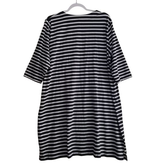 Coolibar NWOT Knit V Neck Tunic Top 3/4 Slv UPF 50 Cotton Bl. Black Striped 2X - Picture 2 of 9